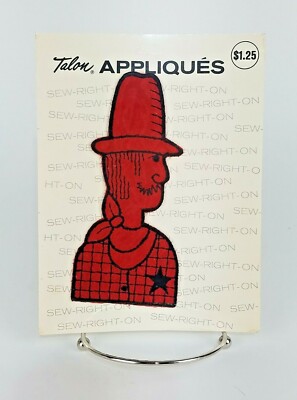 NOS New Old Stock Talon Applique Sew On Patch Red Cowboy with Star #A7037 1971