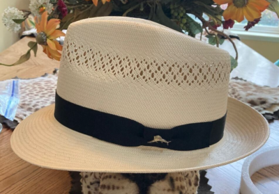 Tommy Bahama Island Fedora Large ?TRADE Tommy Bahama Woven Straw Fedora with TB Marlin Pin  main image 2
