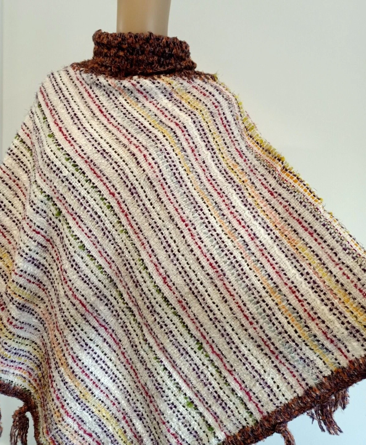 Women's Poncho Wool Blend Free Size Fringed Boho Pullover Cape Fits 8-16