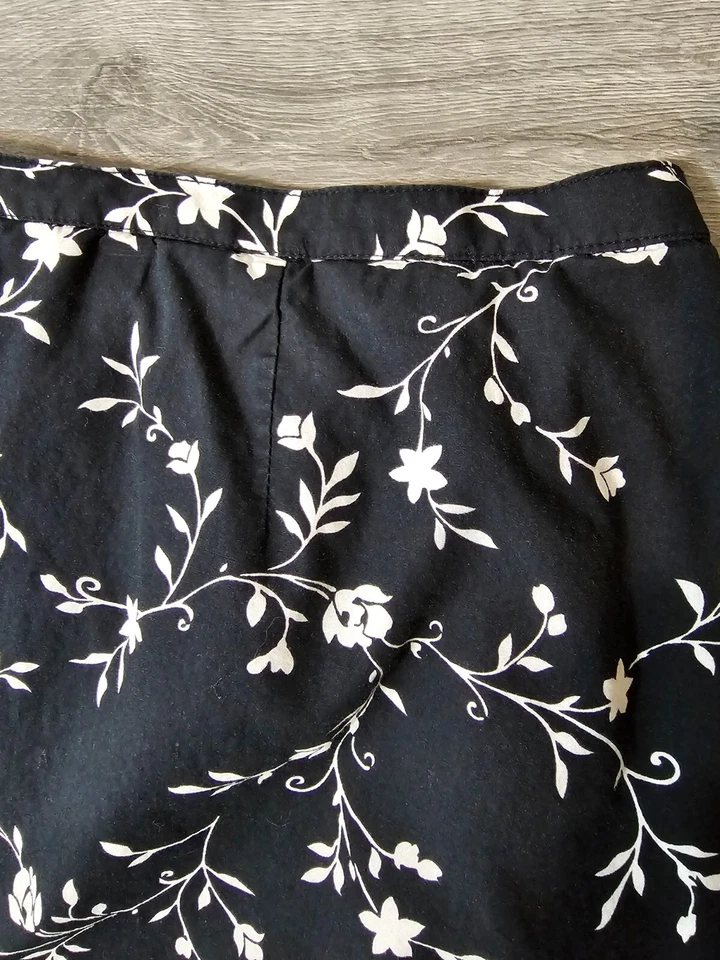 Повседневный угол приложение женщин трапециевидная юбка темно-синий белый цветочный с подкладкой колена длина 16 Вт - Изображение 2 из 4