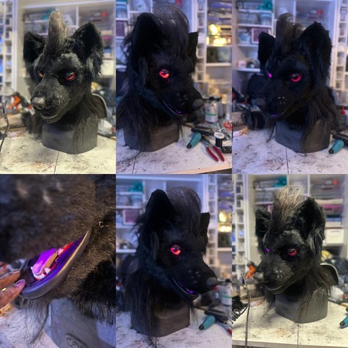 Partial Wolf Faux-Fur Costume Includes Head w/LED, Fiber Optic Tail ...