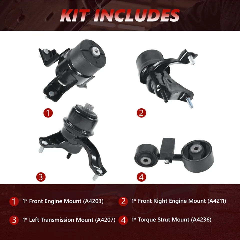 4PCS Engine Motor Mounts For 2007 2008 2009 2010 2011 Toyota Camry LE Sedan 2.4L Foto 3 de 4