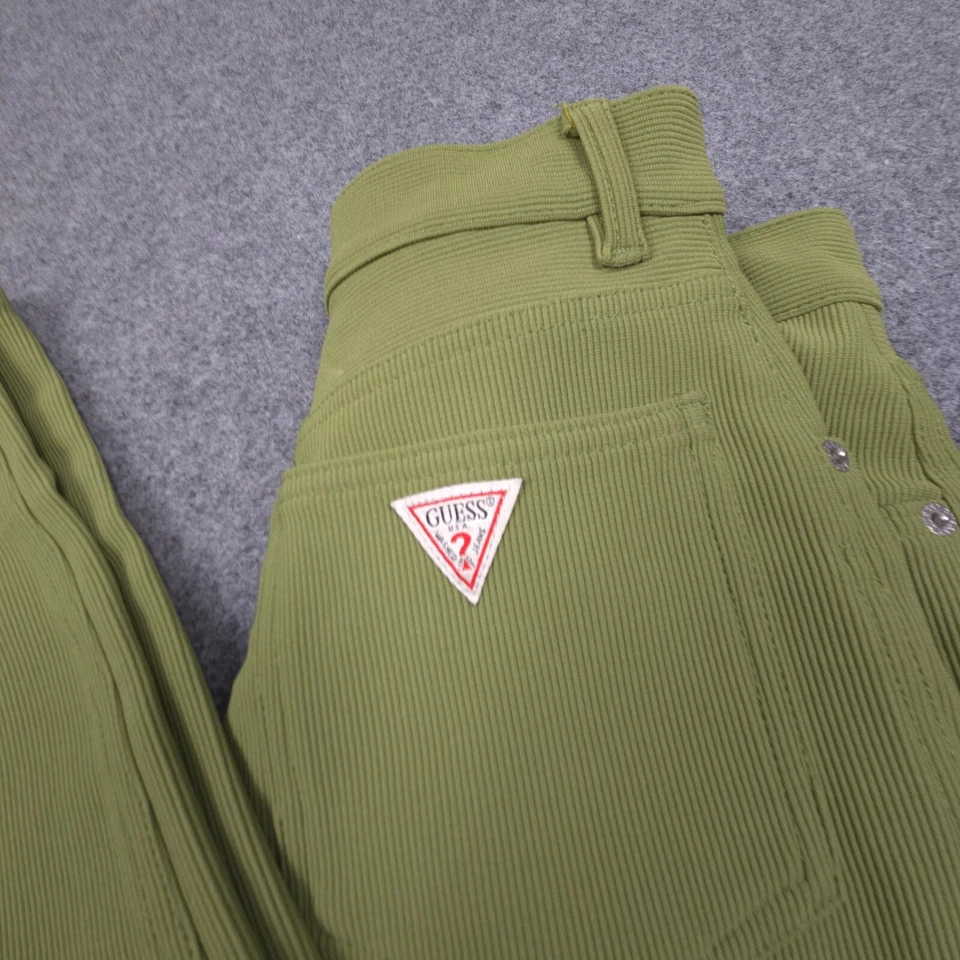 Pantalones vintage GUESS para mujer 27 verdes acanalados altos ajustados algodón elástico talla 27x30 Foto 2 de 4