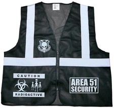 Area 51 Black Security vest, Reflective design, Alien, Extraterrestrial, UFO,