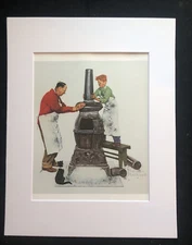 Norman Rockwell "Installing a Wood Stove" Father/Son- Matted Art Print