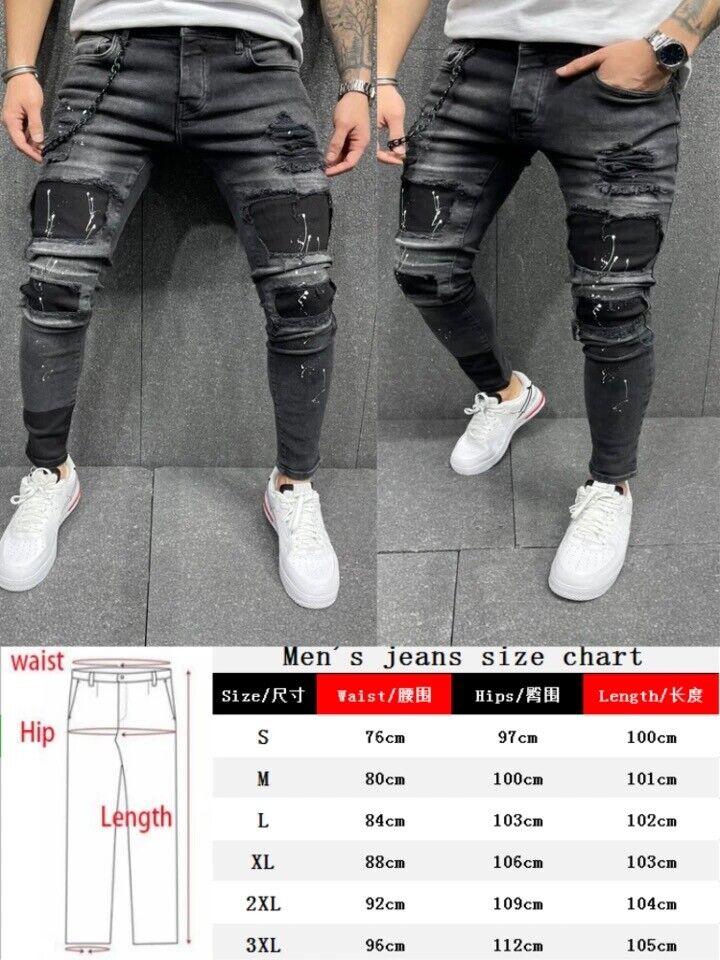 Pantalones Para Hombres Skinny Jeans De Elegante Moda Biker Vaquero Pantalón