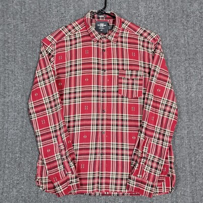 H&M LOGG Shirt Mens Large Red Plaid Flannel Long Sleeve Button Up Outdoor  Casual
