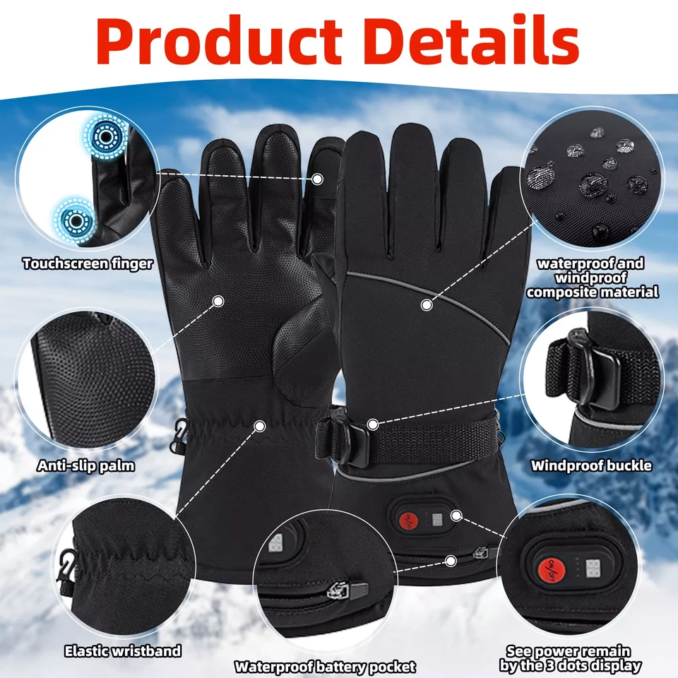 Men Women Motorcycle Electric Heated Gloves Touchscreen Winter Warm 2700mAh Foto 2 de 4