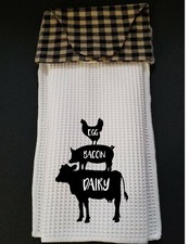 Hanging Kitchen Dish Towel with Snap Closure  EGG,BACON,DAIRY Handmade