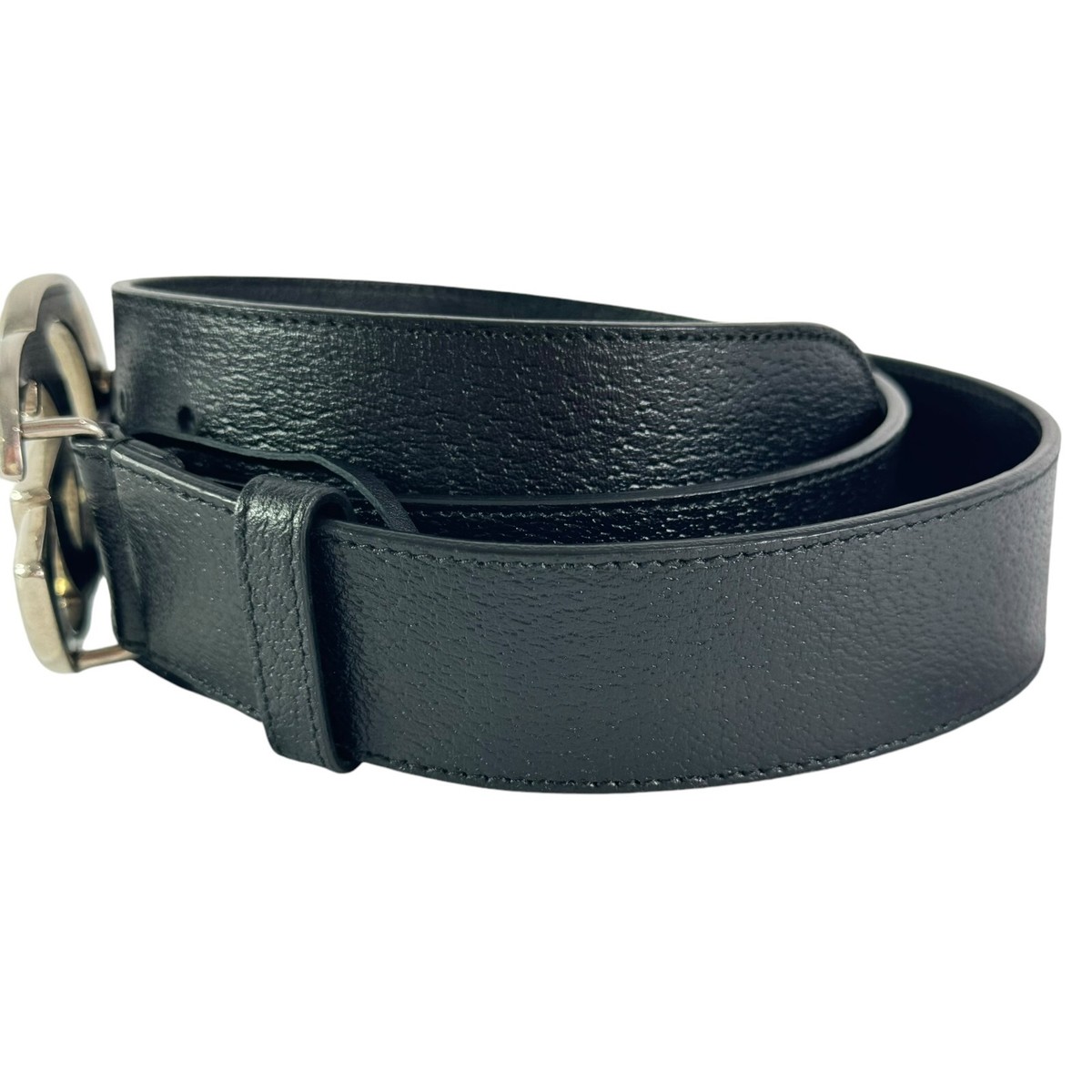 GUCCI Marmont Double GG Logo Buckle Black Leather Men Belt  display picture 1