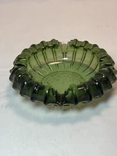 Vintage Sunburst Ashtray Medium Green Glass 5" Mid Century Modern