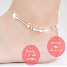 Pretty Looking Little Star Shiny Sterling Silver Women Chain Ankle Bracelet