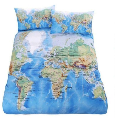 3D World Map Print Duvet Covers Bedding 
