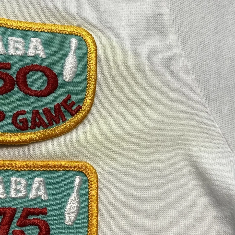 Vintage 80s YABA Bowling Polo Shirt Mens SiE L Fits A White Size L Distressed - Image 4 of 4