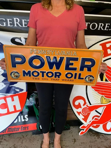 Antique Vintage Old Style Sign Power Motor Oil Made USA