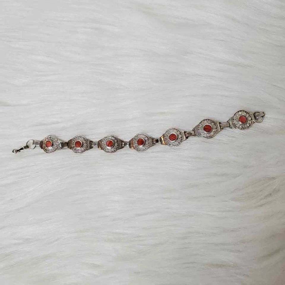 Pulsera de plata fauna Perú con piedras de cornalina Foto 4 de 4