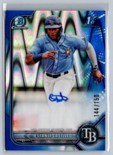 2022 Bowman Chrome Estanli Castillo 1st Bowman Auto Blue Wave /150 Rays CPA-EC