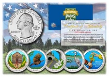 2015 America The Beautiful COLORIZED Quarters U.S. Parks 5-Coin Set w/Capsules