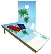 CORNHOLE BEANBAG TOSS GAME Surf Board Beach Tropical Paradise w Bags Boards