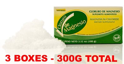3 PACK Magnesium Chloride 100% PURE Cloruro de Magnesio 3 CAJAS 300 MG Free Ship