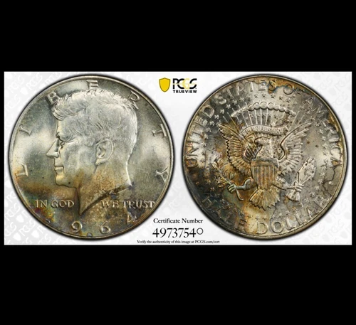 1964 Kennedy Half Dollar Silver PCGS MS64 Dual Sided Toner w/PCGS Trueview