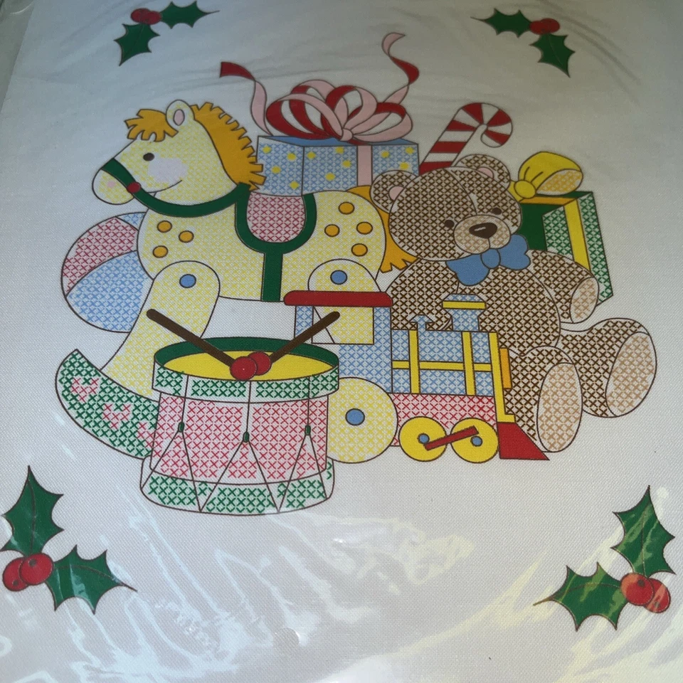 VTG Bucilla Christmas Stamped Cross Stitch Sampler 2 DESIGNS Stocking Horse 1995 - Image 2 of 4
