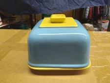 Vintage Covered Festa Wear?  Butter Cheese Dish Square Blue Yellow Retro