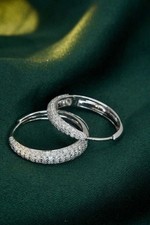 Real Moissanite 3.00CT Round Cut Huggie Hoop Earrings 14K White Gold Plated