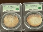 1987 & 1988 MS Details CAC GRADED MASSIVE TONED SILVER EAGLES Reds Blues — photo 1