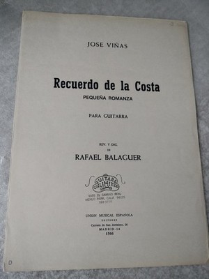 Jose Vinas, Recuerdo De La Costa, Classical Guitar Sheet Music Solo