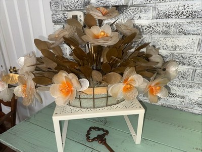 TIKI Tropical SEA SHELL CORAL CAPIZ FLOWER ARRANGEMENT Heavy Beautiful