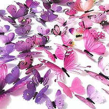 72PCS Butterfly Wall Decals 3D Butterflies Wall Art Craft Decor Pink Purple