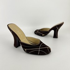 Prada | Auth Vintage Brown Suede Leather White Stitching Sandal Mules (37)