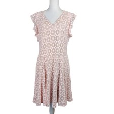 Tommy Hilfiger Fit Flare Dress Womens 14 Pink Lace Wedding Guest Brunch Shower