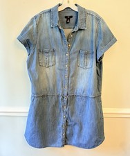 Gap Denim Shirtwaist Dress Drawstring Waist SZ XL Womens Cotton NOTE