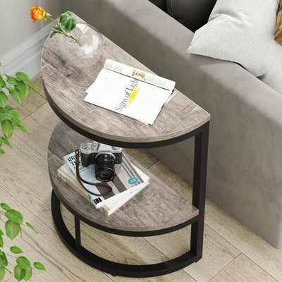 Tribesigns 2-Tier End Table Semi Circle, Small 2-Tier, Rustic Grey & Black 