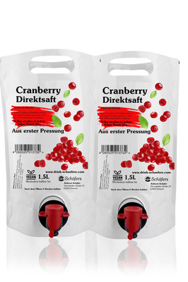 2 x 1,5L Pouch Cranberry Direktsaft / Muttersaft / Cranberrysaft