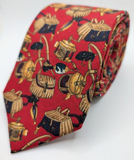Lands' End Made in USA Men's 100% Silk Tie Fishing Reels Red 3.5"W x 57"L