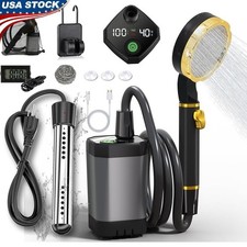 Portable Outdoor Shower Pump W/ Rechargeable Battery Immersion Heater New