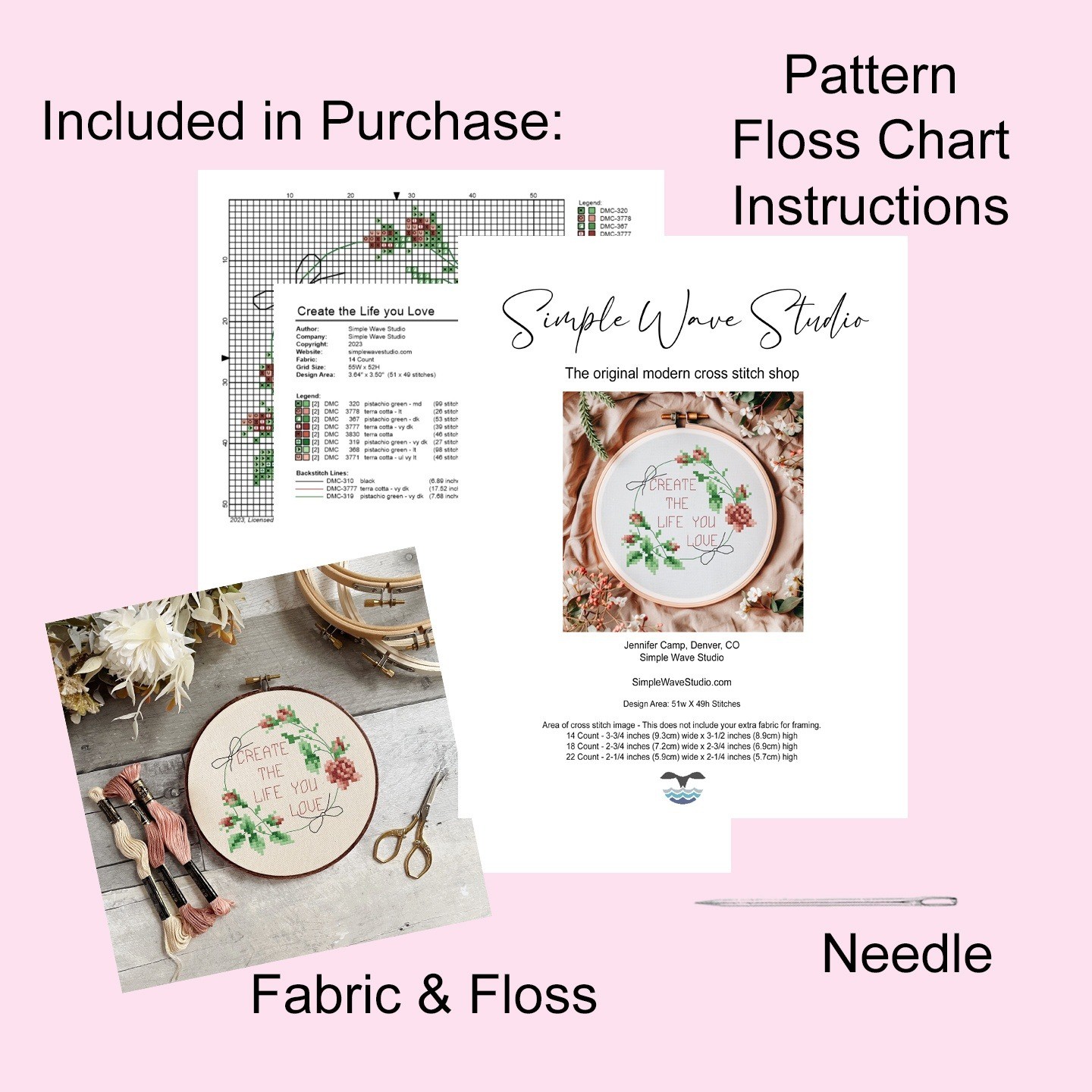 Create the Life you Love Motivational Quote - Counted Cross Stitch Kit