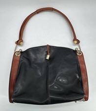 Vintage Vera Pelle Genuine Leather Black  Brown Shoulder Hand Bag Made in Italy