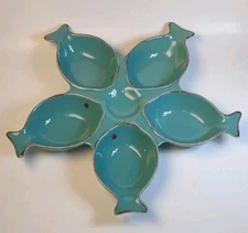 Fishy by Coastline Imports Appetizer  Dish Stoneware Serving Fish Shrimp Sauce 