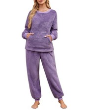Women's Fleece Pajama Set 2 Piece Long Sleeve Lounge Sets Winter Medium Purple