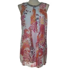 Sandra Darren Paisley Print Sleeveless Shift Dress Silver Neckline Women Size 10