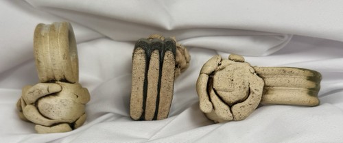 Rare 3 Rex Benson Clay Cat Sculpture Napkin Rings 2" Tall Vtg Kitty - Picture 6 of 9
