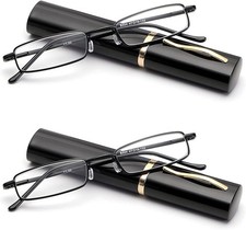 2 Pairs Slim Reading Glasses Portable Readers with Glasses Clip Case