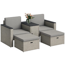 Image of Outsunny 5 Piece Rattan Garden Furniture Set w/ Storage Table, Grey
