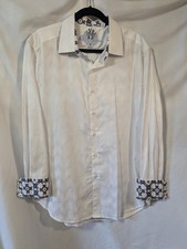 Robert Graham XL Classic Fit Shirt White Squares Blue Detail Flip Cuffs
