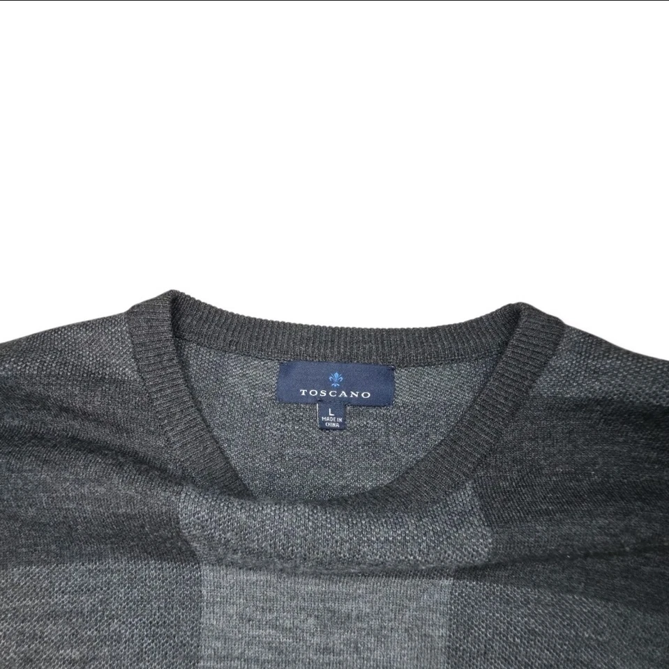 Nordstrom Merino Wool Sweater Mens Sz L Gray Tartan Plaid Classic Holiday - Image 3 of 4