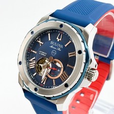 Bulova Men's Marine Star Blue Dial Blue Rubber Strap Automatic Watch 98A282